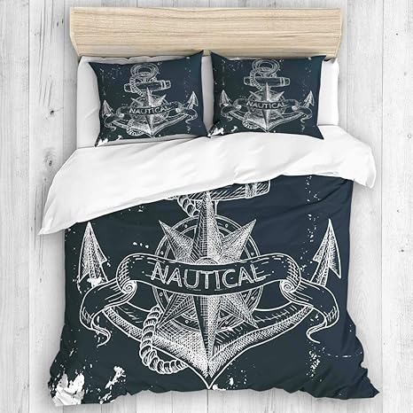 Amazon Pnejoef 布団カバー ダブル4点セット 枕カバー 掛け布団カバー ボックスシーツ 寝具カバー 海洋航海ノットコンパスアンカーパターン海世界海洋生物グランジイラスト 布団カバー オシャレ 冬 ベッド用 シワなりにくい 掛カバー190 210cm 寝具カバーセット
