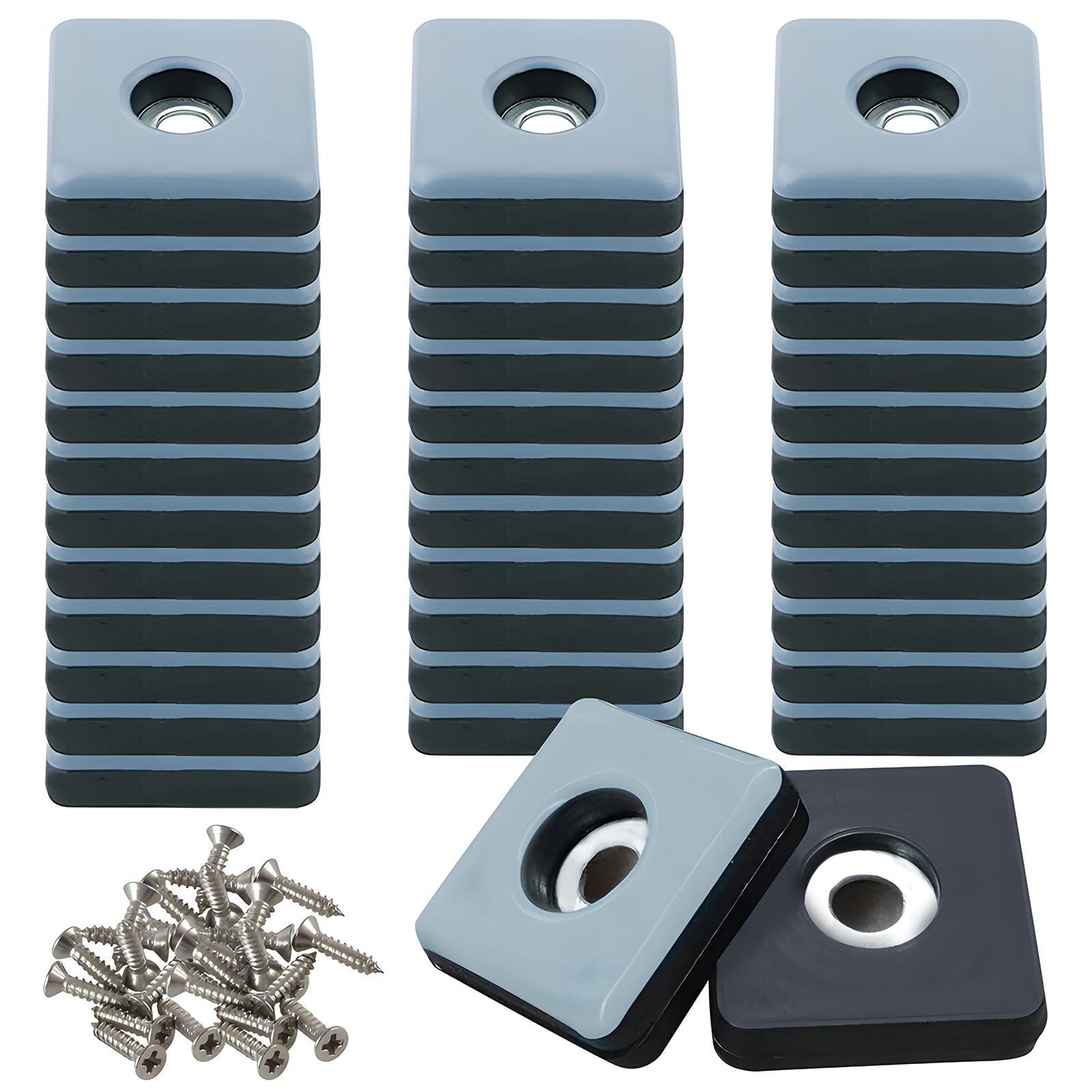 36Pieces Teflon Furniture Sliders Ø25mm Screw On Teflon Feet Square Teflon Base Gliders PTFE Teflon Moving Sliders with 36 Stainless Screw Effective Protection for furniture, chairs and floors