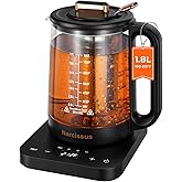 Narcissus Electric Kettle Temperature Control ±5℉, 1.8L Glass Electric Tea Kettle with Removable Infuser for Flowers & Fruit Tea, 1200W Fast Boiling, 6 Hours Keep Warming, Black