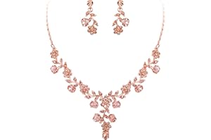 EVER FAITH Flower Leaf Necklace Earrings Set Austrian Crystal