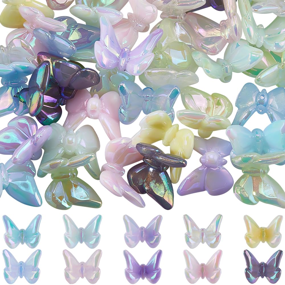SUNNYCLUE 50Pcs 10 Colors Acrylic Butterfly Beads Glow in the Dark Bead Bulk Plastic Luminous Bulk Opaque Butterflies Insect Beads for Jewellery Making Spring Craft DIY Bracelets Necklace Crafting