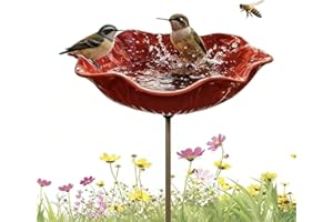 Handmade Metal Flower Garden Stake, Bee Watering Station, Metal Flowers Bird Baths, Stick Into Ground Tray Feeders for Outdoo