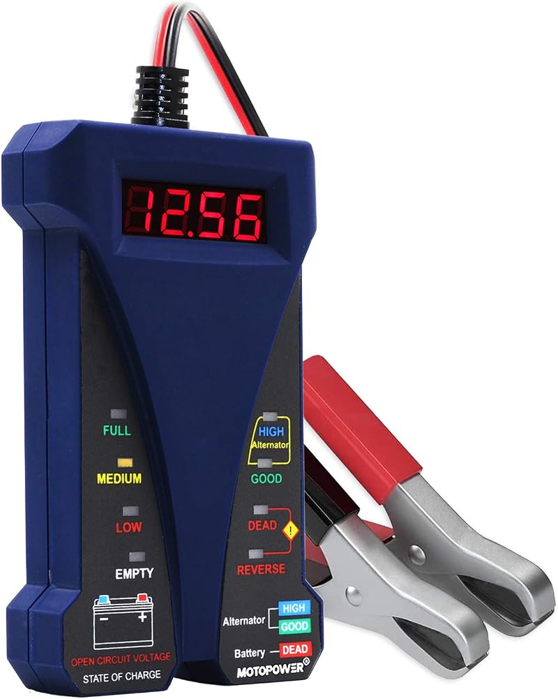 MOTOPOWER MP0514B 12V Digital Battery Tester with LCD Display and LEDs