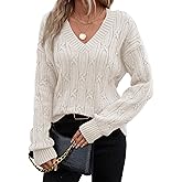 SHEWIN Womens Sweaters Casual V Neck Long Sleeve Cable Knit Crochet Sweater Spring Outfits for Women 2026
