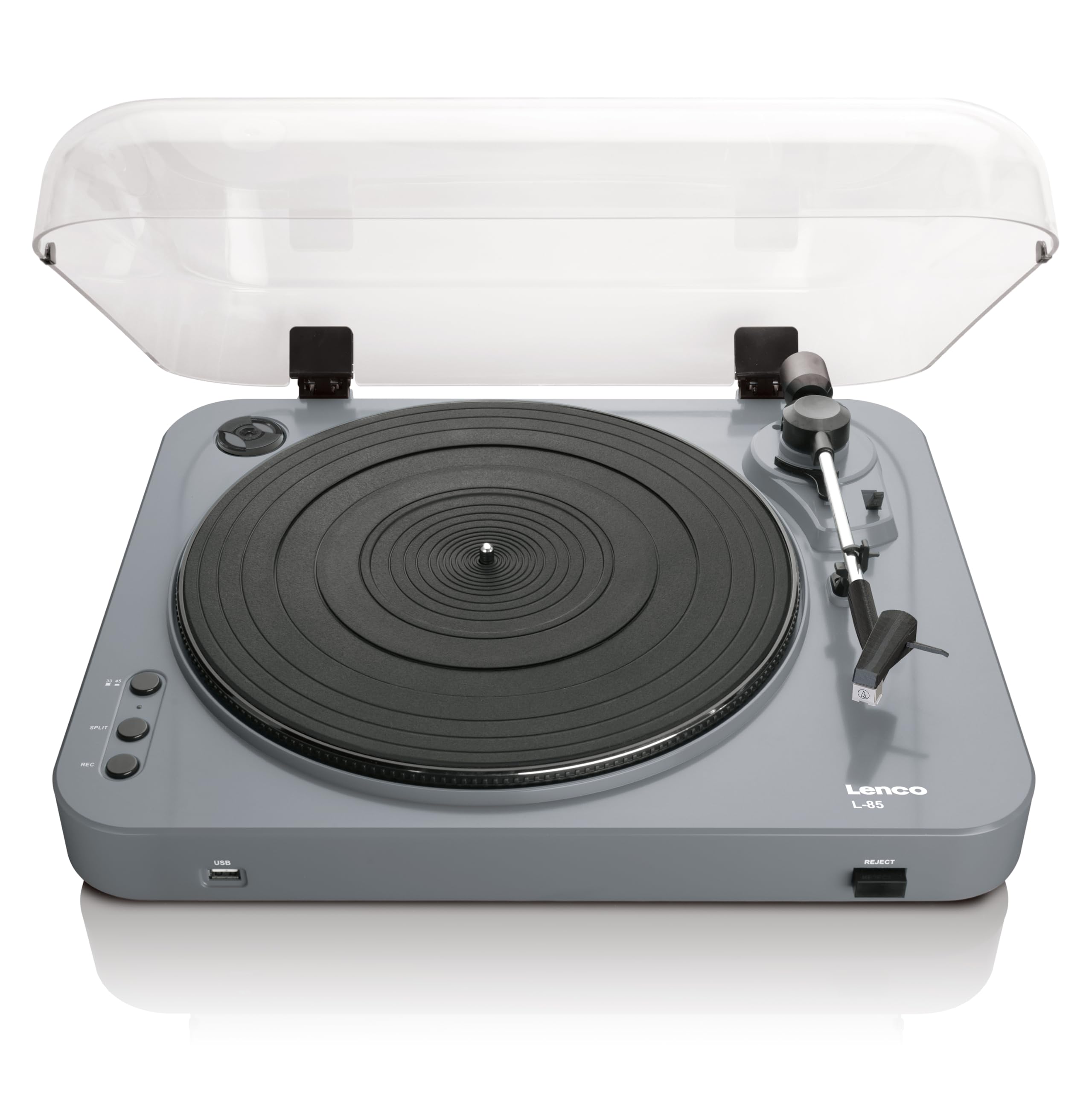 Lenco L-85 Grey | 33 & 45 RPM Semi-Automatic Belt Drive USB Turntable for Vinyl with Integrated Stereo Pre-Amplifier and Moving Magnetic Cartridge (MMC) - Grey Record Player