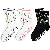 ERMO NKES Pilates Crew Socks for Women Ruffle Grip Yoga Barre Cute Non Slip Sticky Workout Dance Sock