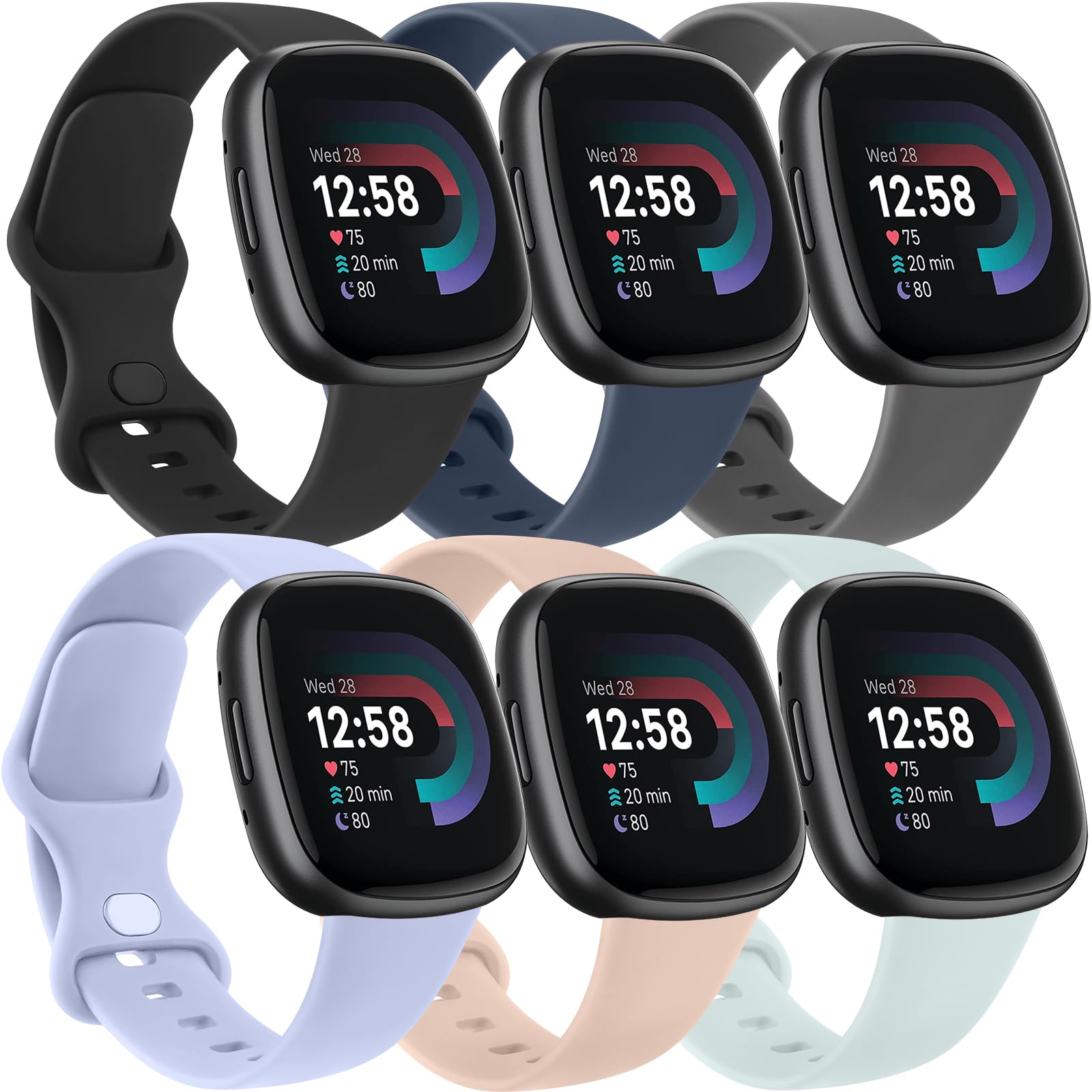 Photo 1 of Vancle Band for Fitbit Versa 4 / Versa 3 Bands, Fitbit Sense 2 / Sense Bands Women Men[6 Pack], Classic Soft Sport Replacement Strap