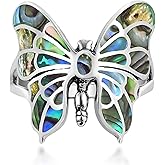 AeraVida Exotic Graceful Butterfly Abalone Shell Inlay .925 Sterling Silver Ring | Butterfly Rings for Women | Ring Size 5 To 10 Silver | Abalone Shell Ring | Sterling Silver Ring