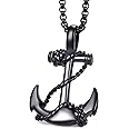MOO&LEE Mens Stainless Steel Nautical Anchor Necklace Vintage Navy Mooring Rope Anchor Pendant with 24 Inches Link Chain