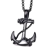 MOO&LEE Mens Stainless Steel Nautical Anchor Necklace Vintage Navy Mooring Rope Anchor Pendant with 24 Inches Link Chain