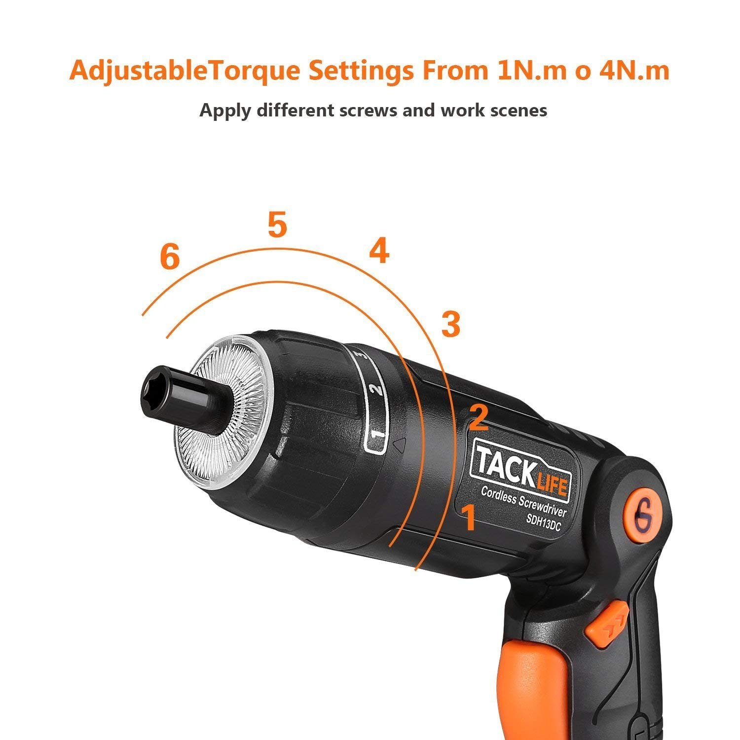 Front LED and Rear Flashlight Tacklife SDH13DC Cordless Rechargeable