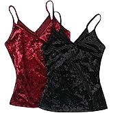 SOLY HUX Women's 2 Piece Velvet Cami Top V Neck Spaghetti Strap Solid Tops