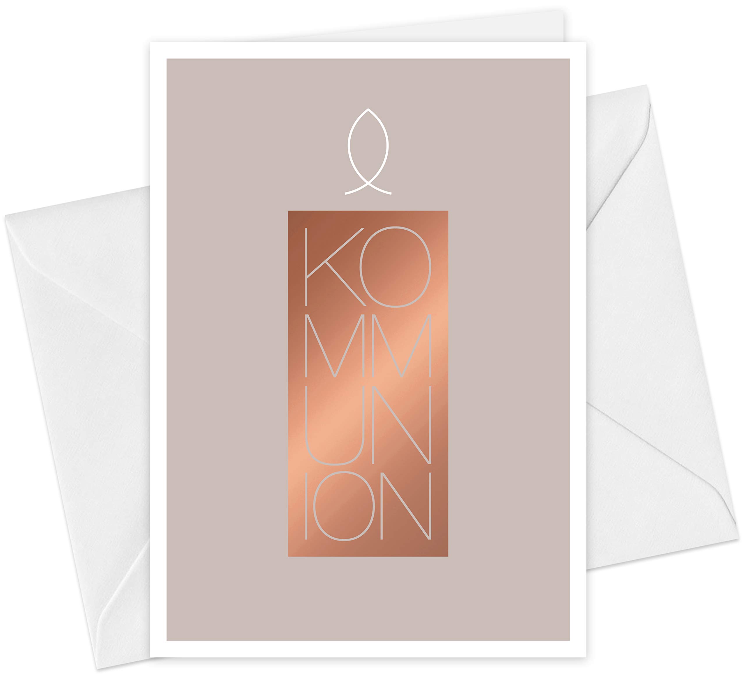 20 Folding Cards & 20 Envelopes: Communion Invitation Cards – Candle – DIN A6 in a Set with Hot Foil Embossing Copper