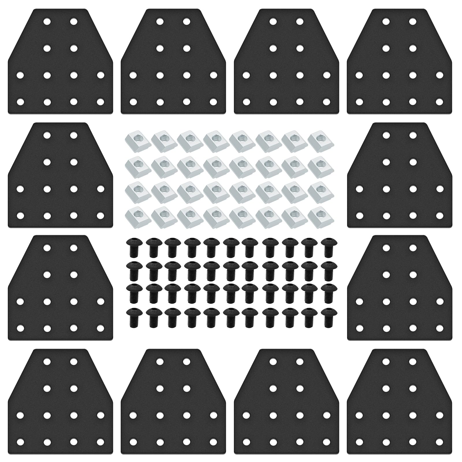 Photo 1 of Seekliny 12pcs 2040 Aluminum Extrusion Joint Plate Connector Corner T Bracket 12-Hole 2040 V Slot Hardware T Slotted Accessories With T Nuts and Screws For Aluminum Profile 3D Printer Frame Part Black