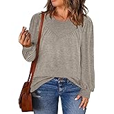 DOLNINE Womens-Plus-Size-Tops Trendy Puff Long Sleeve Shirts Cute Crewneck Pleated Blouses Lightweight Loose Fit Sweatshirts