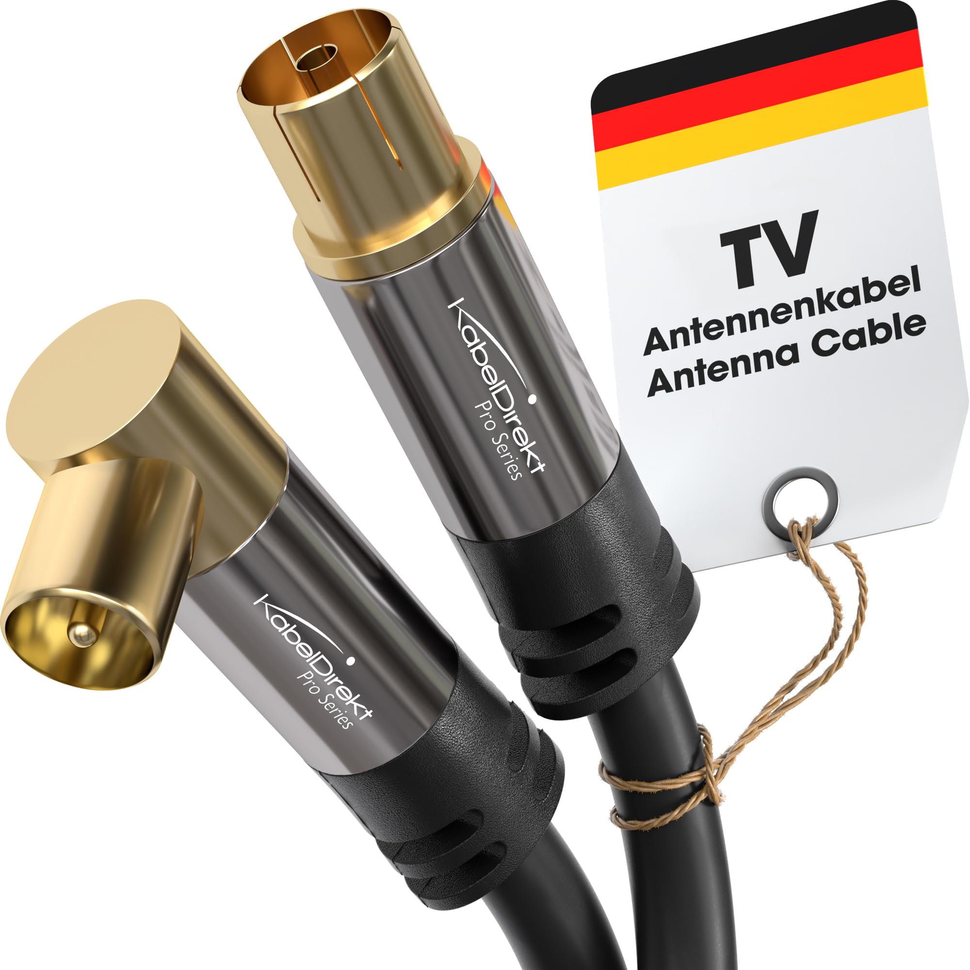 KabelDirekt – 4K TV Aerial Cable, Coaxial Cable, 90° Angled/Straight – 3m – Digital/Analogue – Available in 0.5-20m (Straight Socket/Angled Plug, DVB-C/DVB-T/DVB-S, black)