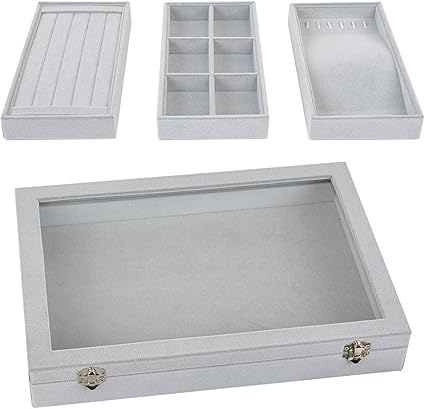 Viefin Stackable Jewelry Tray With Lid Velvet Earring Drawer