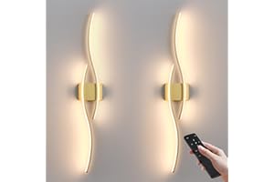 KARTOOSH Battery Operated Wall Sconces Set of Two with Remote Control, Dimmable/3 Colors/Night-Light/Timer/Memory, Gold Modern Wireless LED Sconce for Living Room, Hallway, Bedroom, 39.3 Inch (2 Pack)