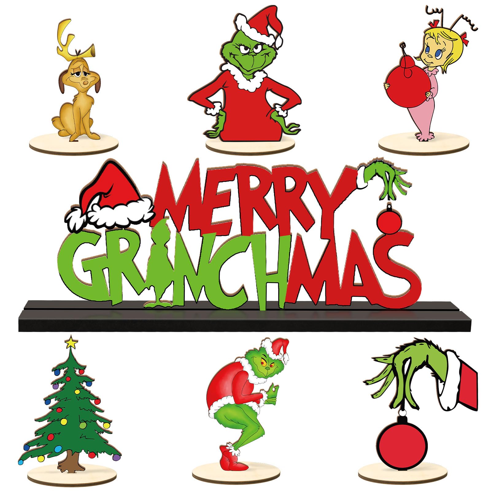 Photo 1 of 7 Pieces Christmas Table Decorations Signs Christmas Wooden Centerpiece Signs Merry Christmas Table Sign Xmas Theme Wooden Table Toppers for Christmas Holidays Party Supplies