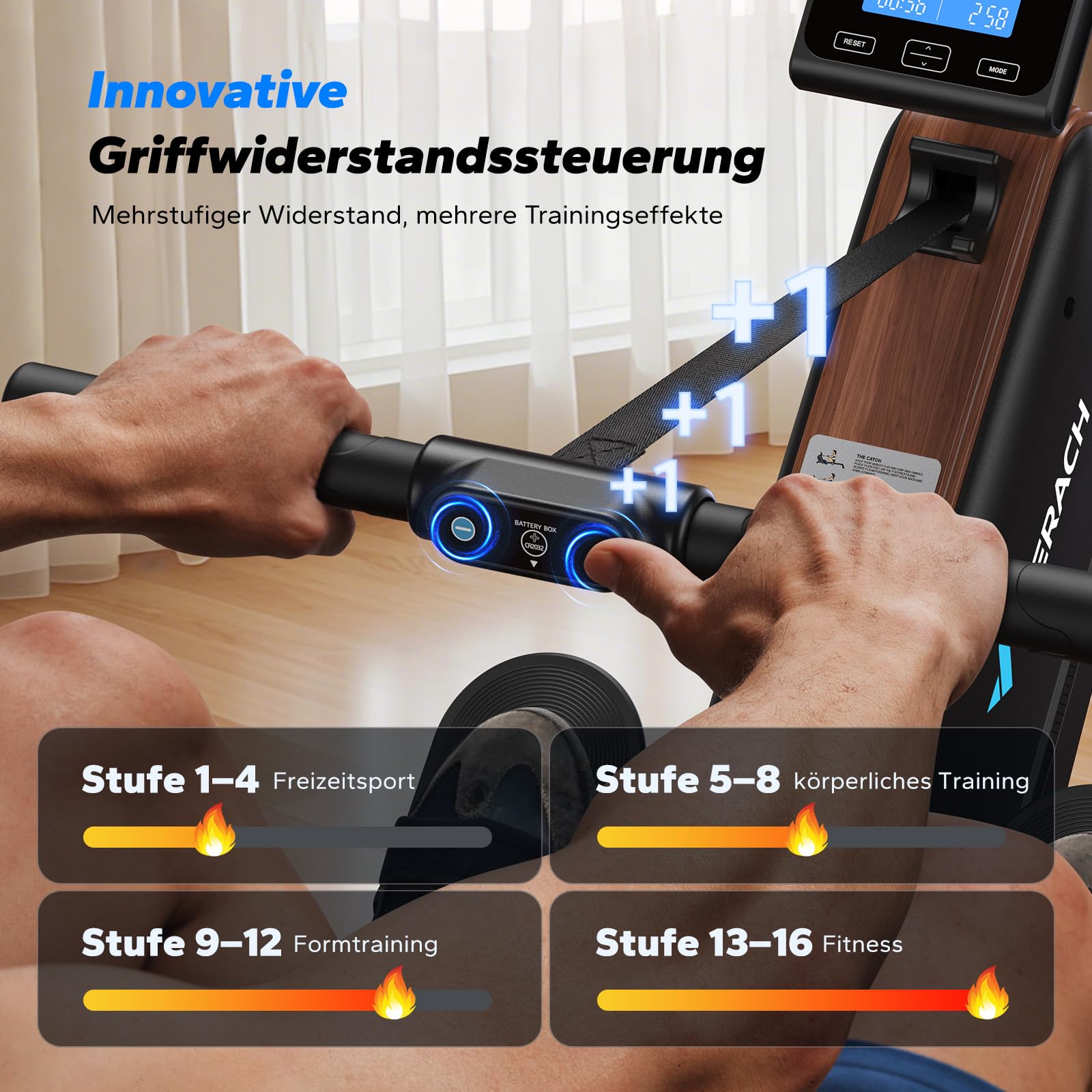 MERACH Rudergerät für Zuhause Klappbar, Aufgerüstetes Selbstversorgendes, Leises Magnet Rudermaschine, Verbesserte & Verlängerte Führungsschienen Sorgen für Mehr Bewegungsfreiheit(R15B4) 7