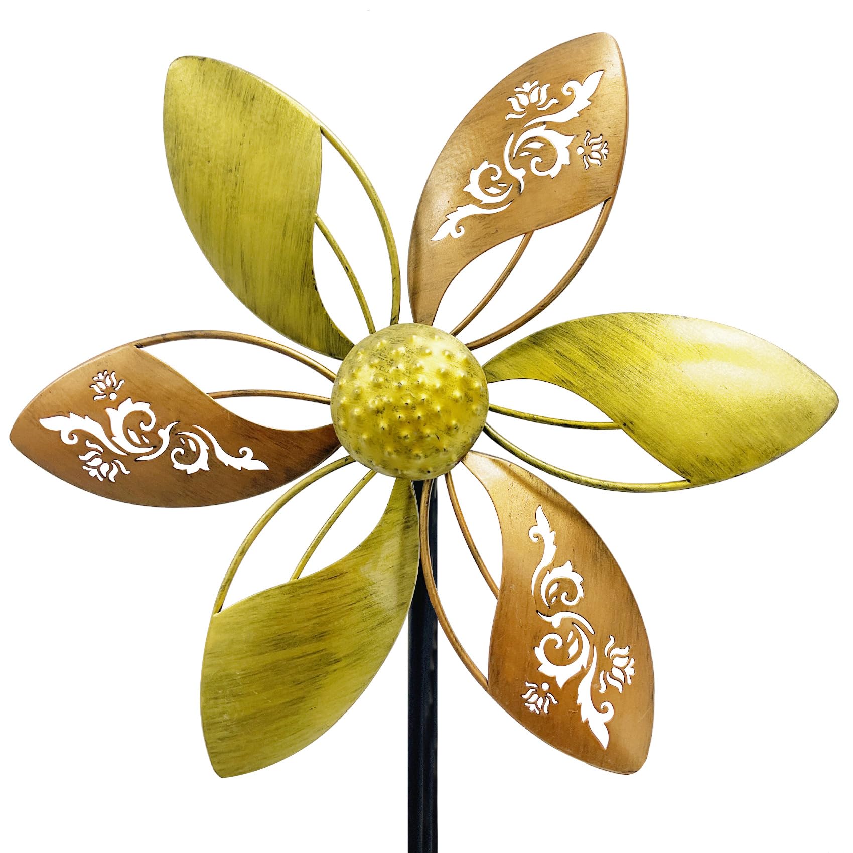 Photo 1 of Gronhof Wind Spinners Outdoor Metal, 10.63" W*37" H Pinwheels for Yard and Garden Decor, Kinetic Wind Sculpture Spinner (Gold Ornate Laser-Cut Floral)