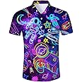 Fanient Mens Hawaiian Shirt Summer 3D Print Casual Short Sleeve Button Down Graphic Aloha Dress Shirts