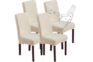 YUEANG Chair Covers for Dining Chairs,100% Waterproof Dining Chair Covers Set of 4,Removable Stretch Parsons Slip,Washable Seat Protector for Kitchen Beige