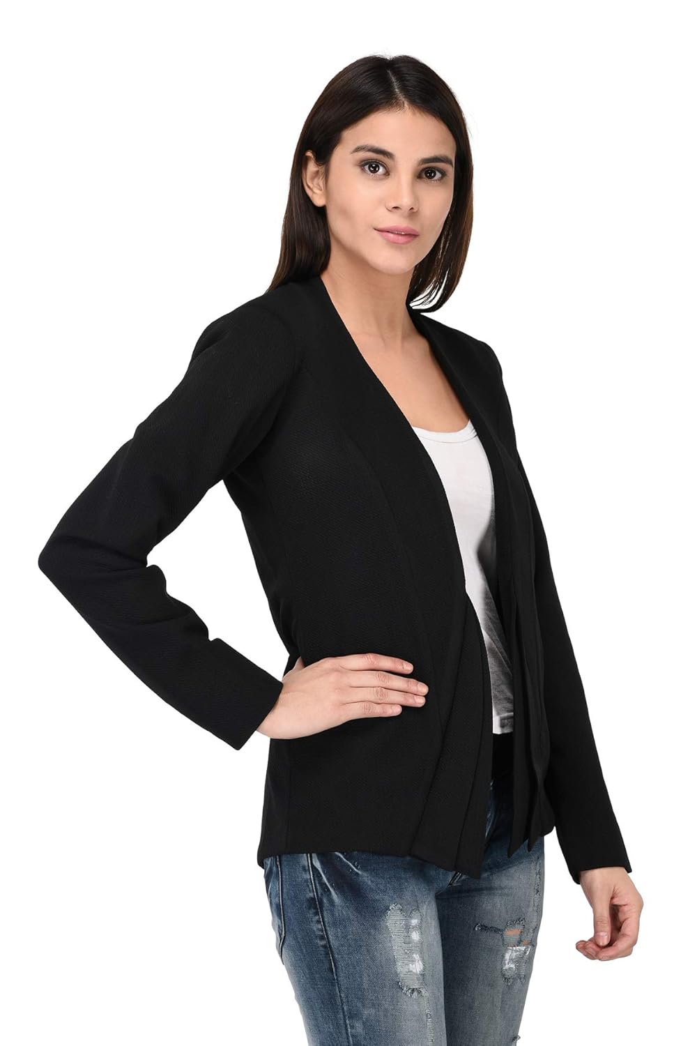 tendif black polyester bubble lycra blazer (3336)