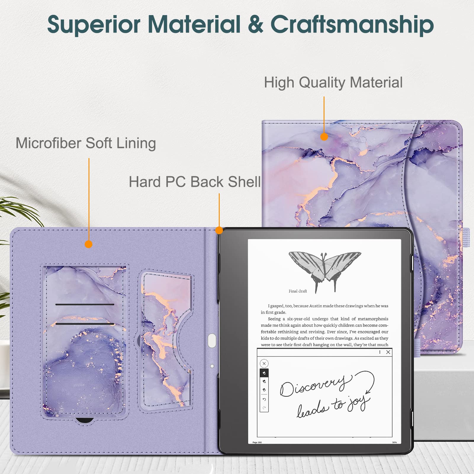 Fintie Stand Case for Kindle Scribe - Premium PU Leather Foldable Stand Cover Auto Sleep/Wake with Card Slot and Pen Holder for 10.2 Inch Kindle Scribe (2024/2022 Release), Lilac Marble