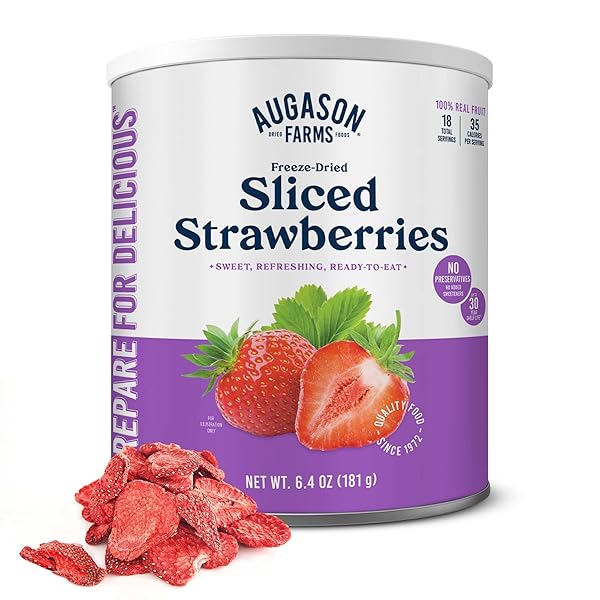 AUGASON FARMS FREEZE DRIED SLICED STRAWBERRIES CAN, EMERGENCY...