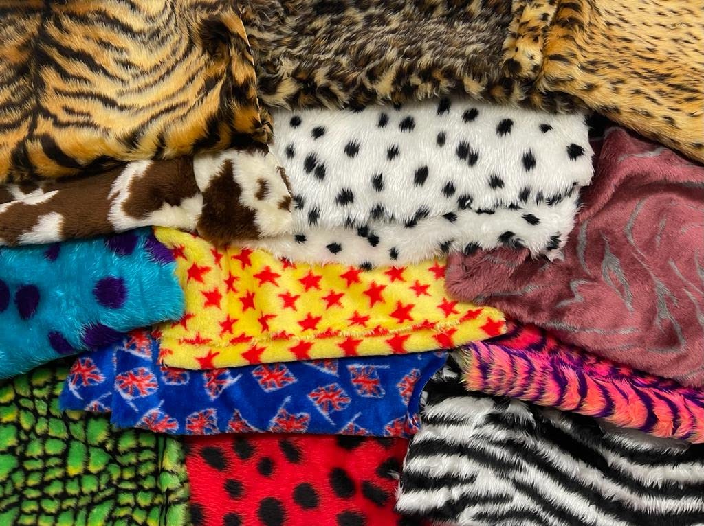 Assorted Designs & Animals Faux Fur Fabric Material Waste Offcuts 1KG