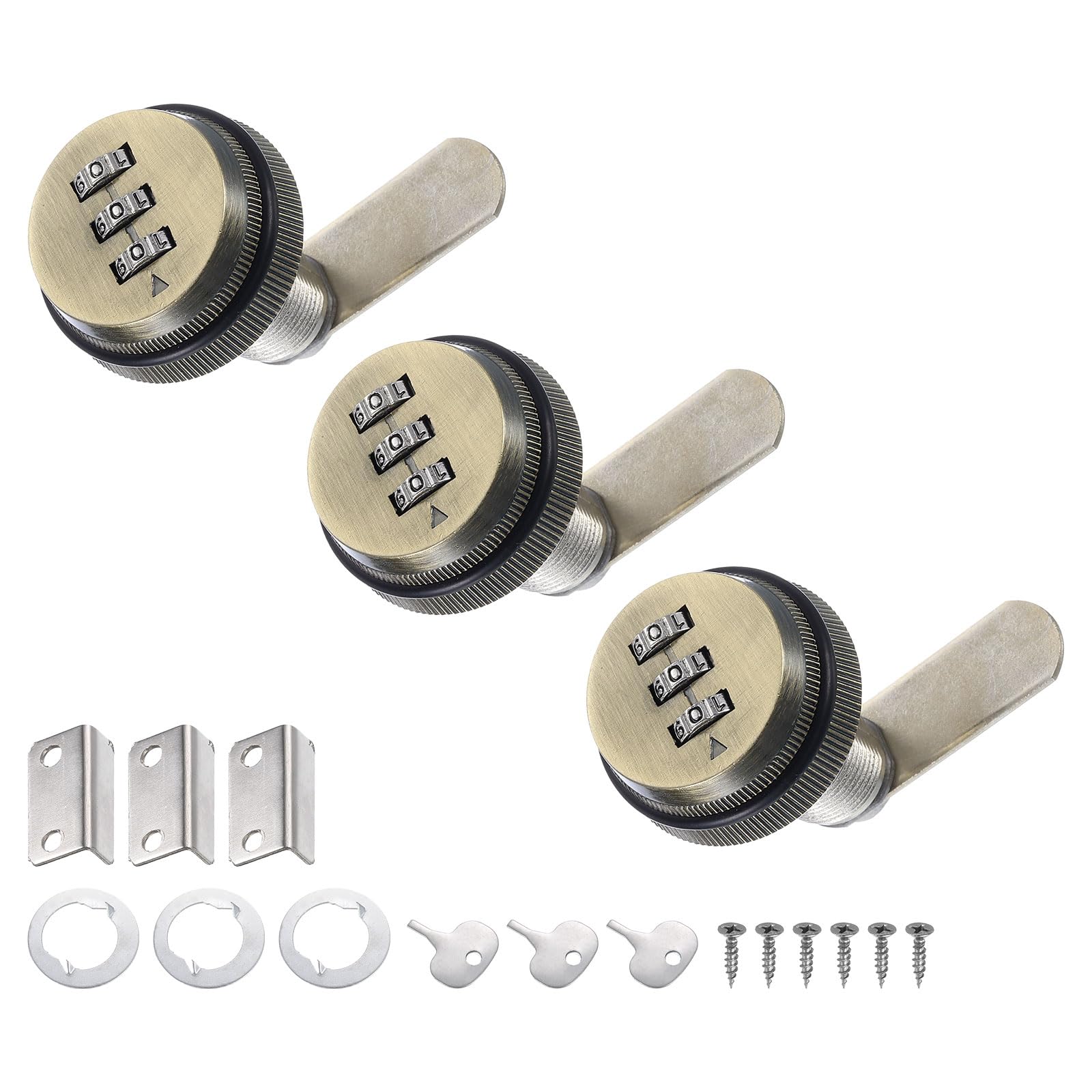 PATIKIL 1-1/8" Combination Cam Lock, 3 Pcs File Cabinet Locks with Combination Password Coded Cabinet Locks with Cylinder Chrome for 0.6-1" Thick Wood Drawer Mailbox Filing Cabinet, Green