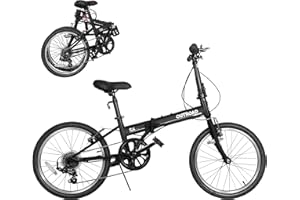 Max4out 20 inch Folding Bike,7 Speed Lightweight City Commuter,Foldable Bike for Adults with Aluminum Frame, Basket & Rear Rack, Step Through Collapsible Bike for Women Men Seniors
