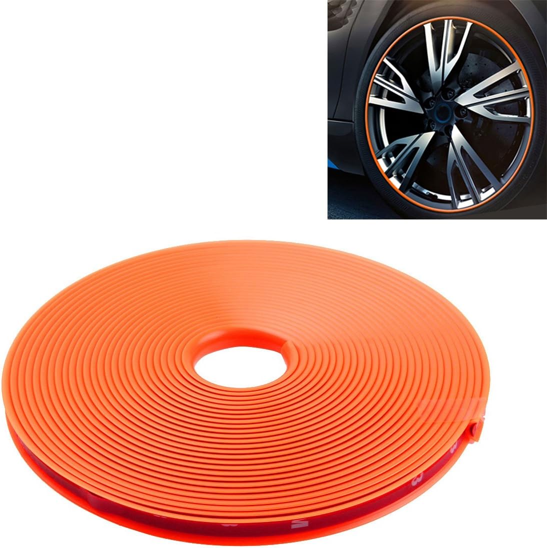 wortek RIM STICKER 17 Inches for Car, Motorbike, Scooter, Simoni Racing Wheelstripe for Tuning, Rim Guard Stickers for RIM from 10 to 25 inch Roll with 8 m Length Stripes Edges of orange Orange