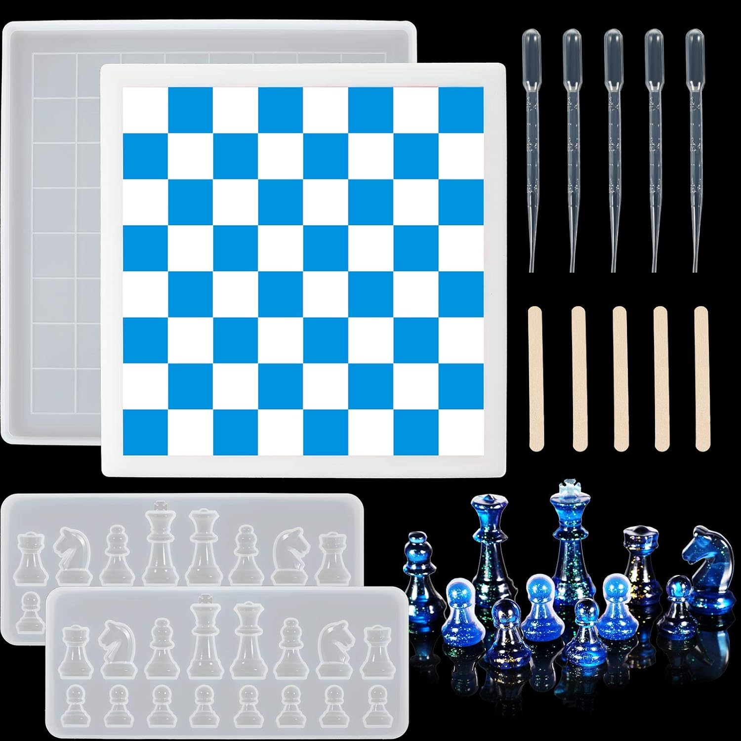 3 Pieces Chess Resin Molds Set Chess Board Epoxy Casting