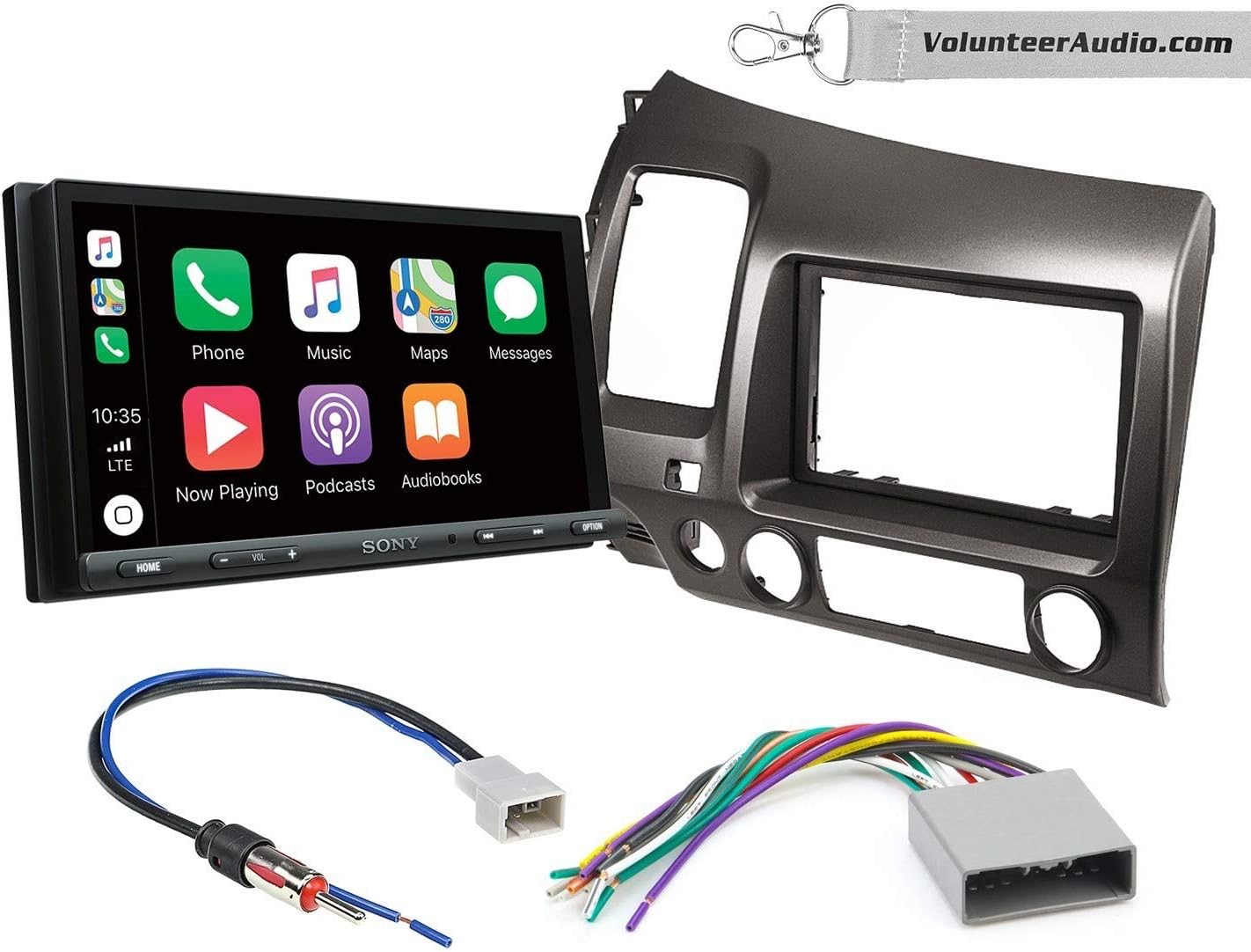 Sony XAV-AX5000 Double Din Radio Install Kit With Apple CarPlay, Android Auto, Sirius XM Ready Fits 2006-2011 Honda Civic (Earth Taupe Brown)