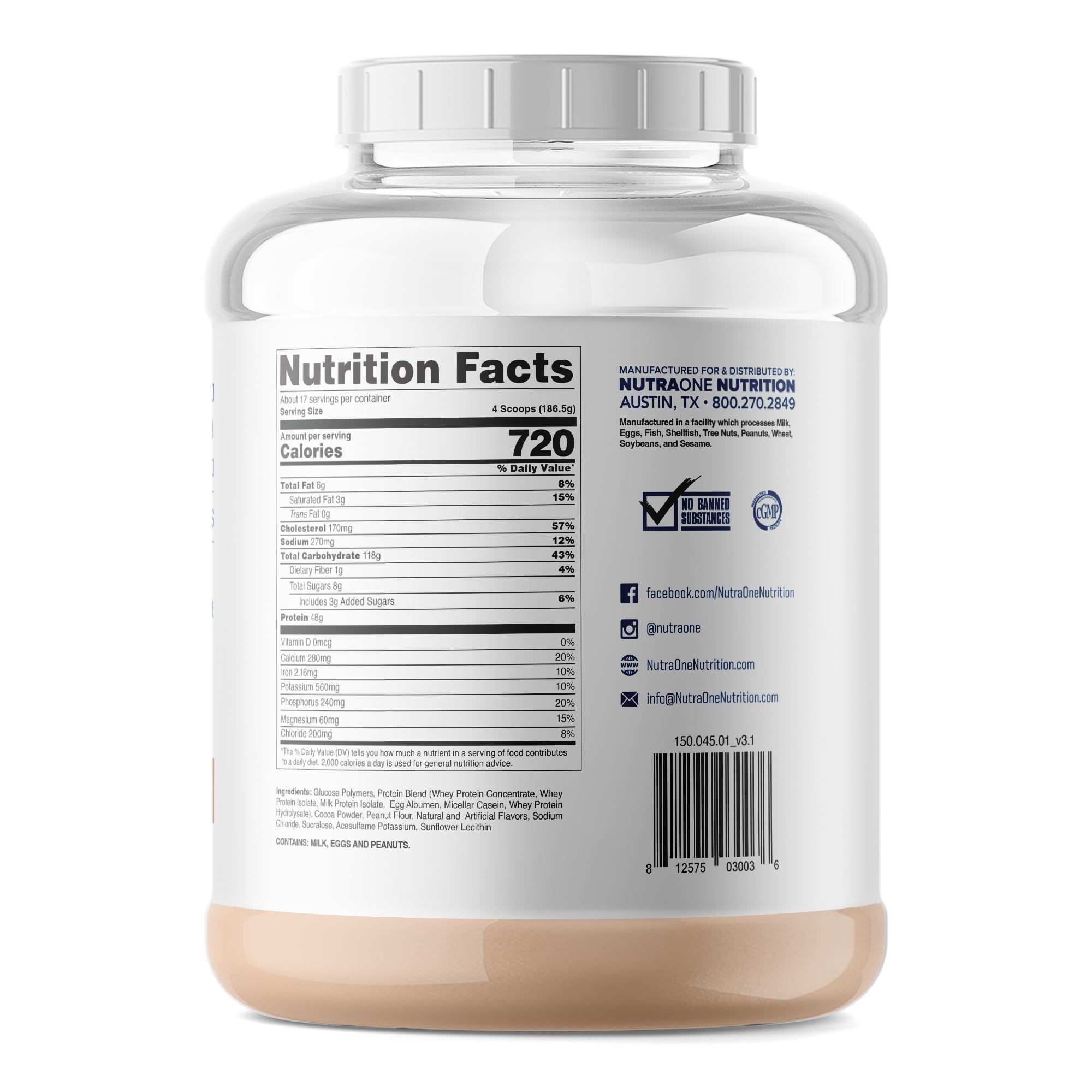 NutraOne Massone Mass Gainer Protein Powder Gain Mass Protein Meal Replacement (Chocolate Peanut Butter - 7 lbs.)