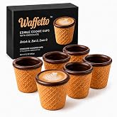 Waffetto Edible Coffee Cups - Chocolate-Lined Cookie Cups, 2.7 fl oz, Gift Box of 6 for Espresso, coffee cup