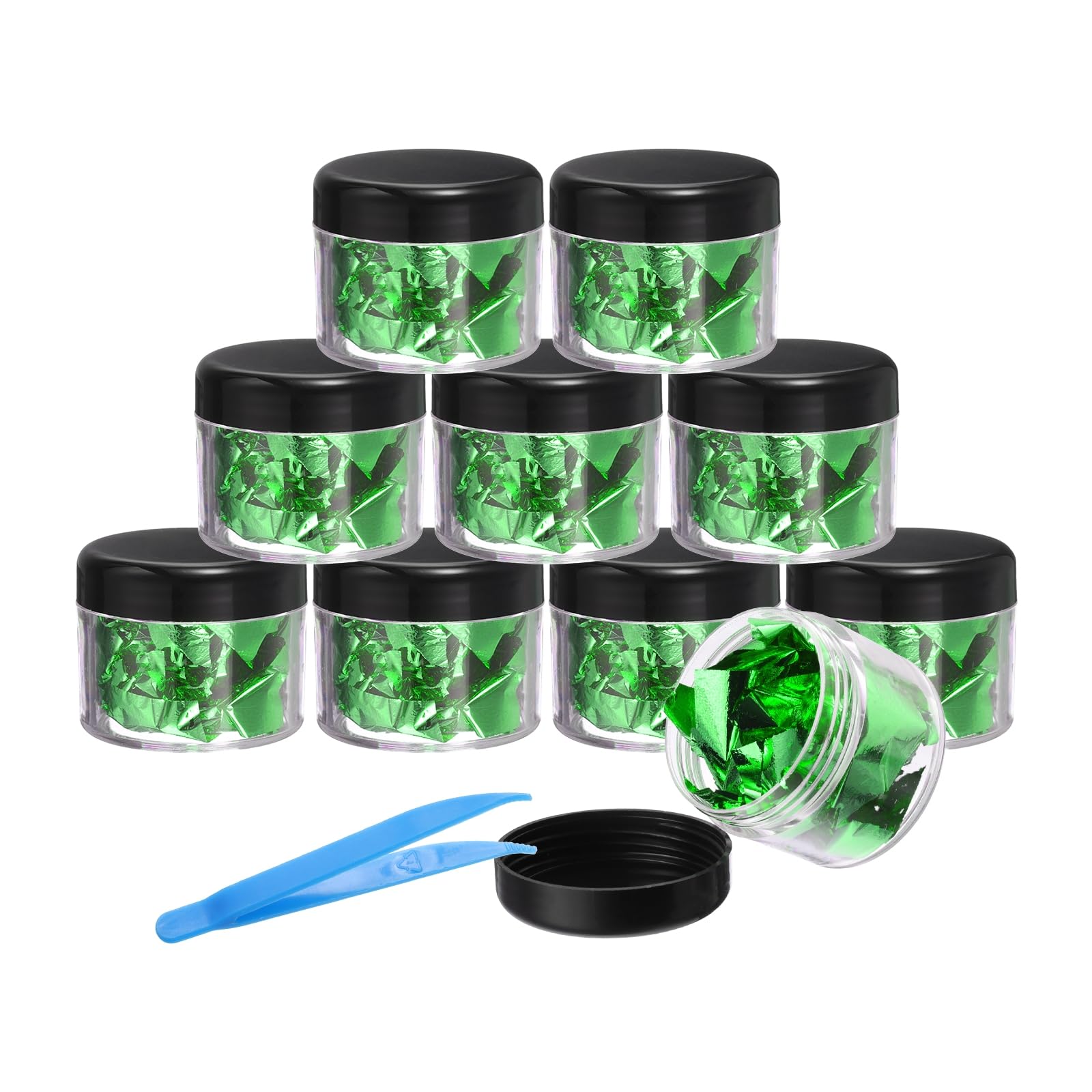 PATIKIL Gold Foil Flakes for Resin, 10Bottles/10Gram Gold Leaf Flakes Metallic Gold Foil Flakes with Tweezers for Nail Design Craft Painting Jewelry Making, Dark Green