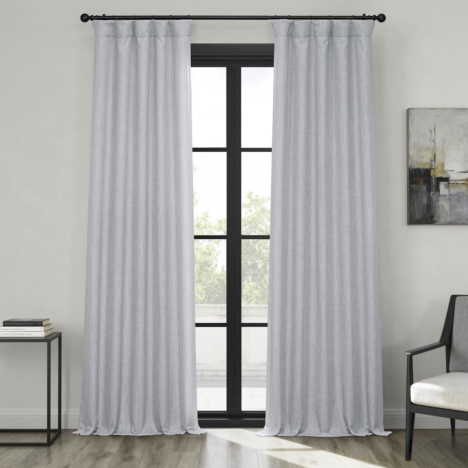 HPD Half Price Drapes Faux Linen Room Darkening Curtains - 96 Inches Long Luxury Linen Curtains for Bedroom & Living Room (1 Panel), 50W X 96L, Heather Grey — image 1
