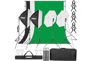 LDGHO Photography Lighting kit with Backdrops, 8.5x10ft Backdrop Stands, UL Certified 5500K 800W Equivalent 25W LED Umbrella Softbox Continuous Lighting, Photo Studio Equipment for Photo Video Shoot