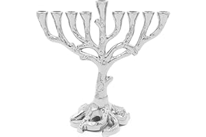 The Dreidel Company Hanukkah Menorah Tree of Life Mini, Nickel Finish for Chanukah, Fits Most Standard Hanukkah Candles