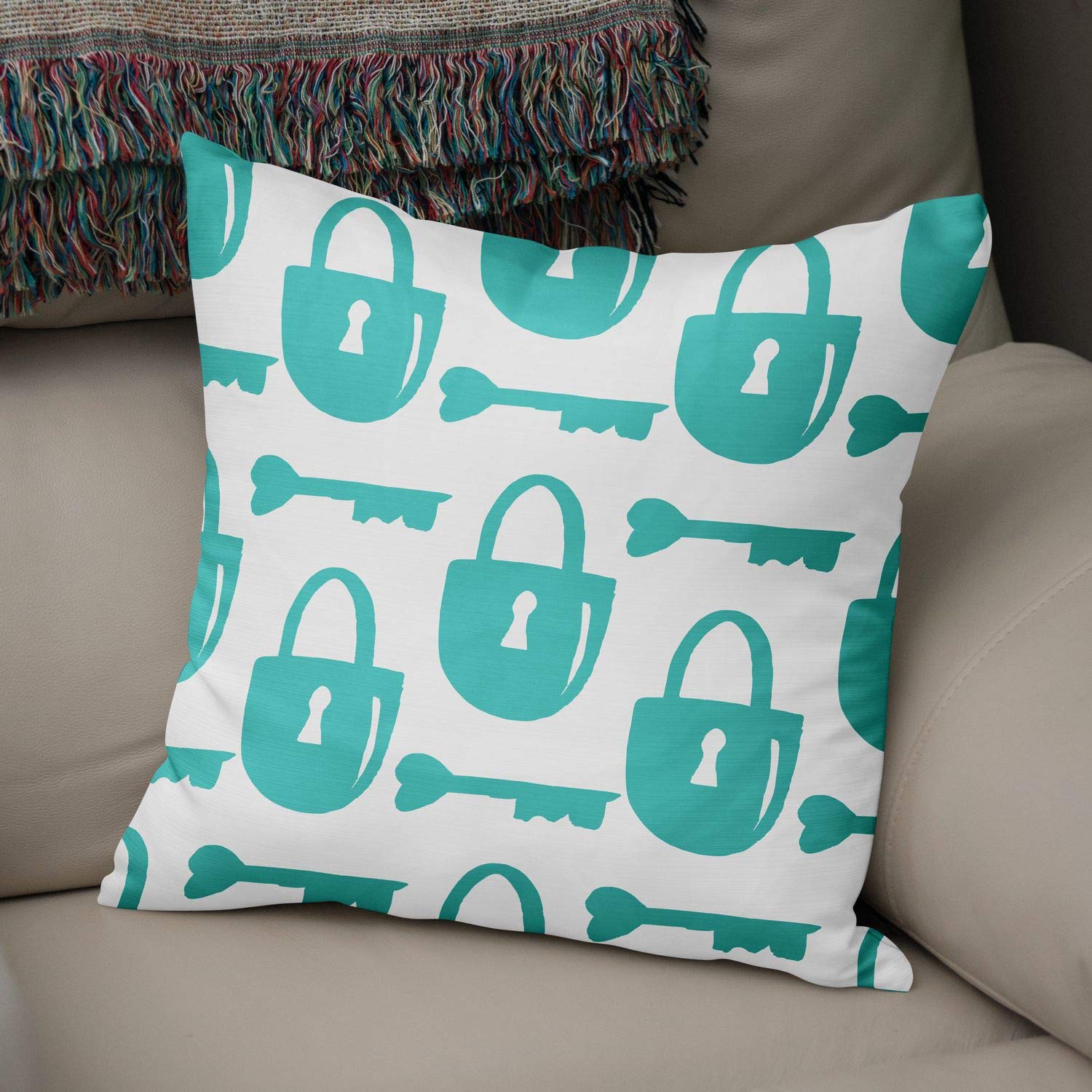 Bonamaison Decorative Cushion Cover Turquoise & White, Throw Pillow Covers, Home Decorative Pillowcases for Livingroom, Sofa, Bedroom, Size: 50x50 Cm - Designed and Manufactured in Turkey