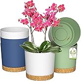 ZMTECH Plant Pots, Set of 6 6.5'' Self Watering Plastic Planter with Drainage Hole and Saucer,Modern Decorative Flower Pot fo