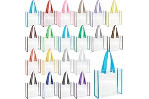 Eccliy 30 Pack 12x12x6 Inch Clear Tote Bag Stadium Approved Bulk Plastic Beach Tote Gift Bag with Handle for Gym Sports