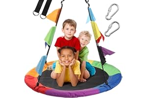 KOKSRY 40 Inch Tree Swing, Saucer Swing for Kids Outdoor, Round Swing with Hanging Straps, Adjustable Rope Easy to Assembly (Color)