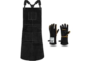 Leather Welding Apron, QeeLink Heat & Flame-Resistant Heavy Duty Work Apron with 6 Tool Pockets