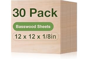Rowood 30 Pack Basswood Sheets 1/8,3mm Basswood for Laser Cutting,Adult Craft Project Kits,Thin Unfinished Wood for DIY Ornaments,Wood Engraving,Wood Burning,Architectural Model