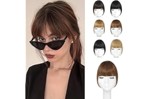 YBYMCAI Clip In Bangs-100% Real Human Hair Bangs Clip Medium Brown Clip On Bangs Hair Extensions Fake Bangs Human Hair French Bangs Hair Clip Fringe With Temples Hairpieces Curved Bangs For Daily Wear