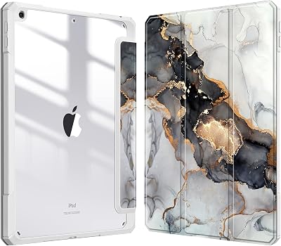 FINTIE Hybrid Case for iPad 10.2 9th 8th 7th Gen Clear Back Marble